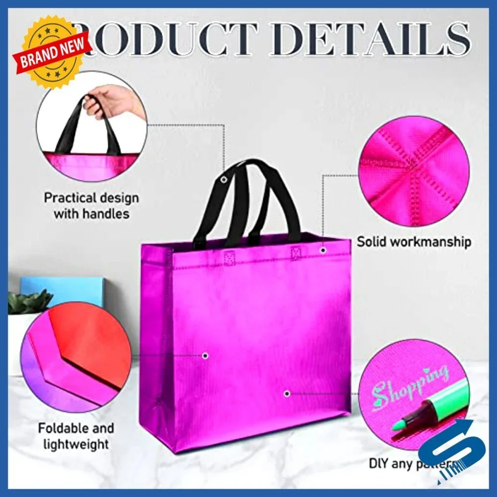 Reusable Tote Bags Set Multicolored Glittery Grocery Shopping Gift Bags